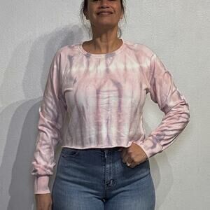 Wildfox Pink Olivia Sweatshirt Spiral Dye Crop Boxy Pullover Sz S NWOT